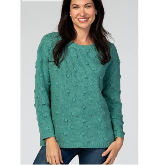 Flamingo teal green Pom Pom crewneck  acrylic knit sweater Oversized - Picture 1 of 16